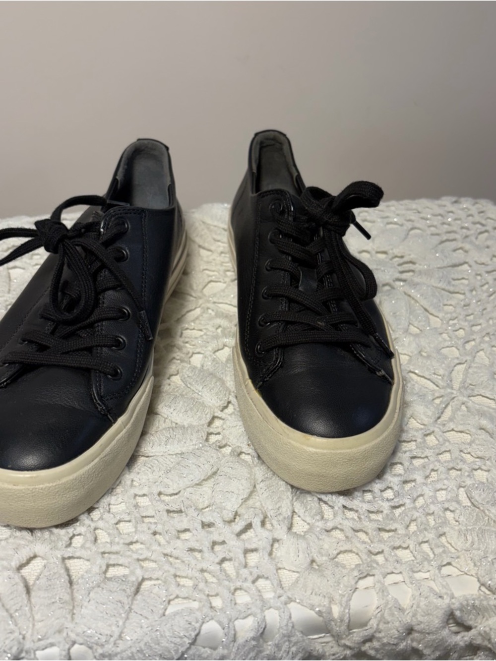 Vince Black Leather Slip-On Sneaker with Cream Sole Trim